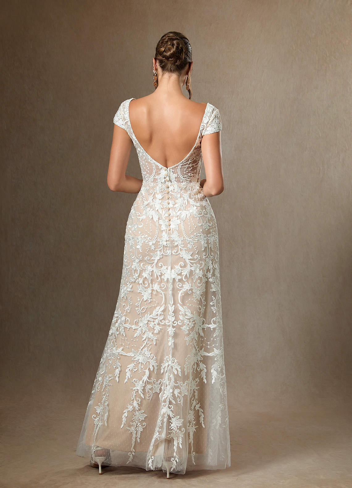 Diamond White Champagne Sheath V-Neck Sequins Lace Dress