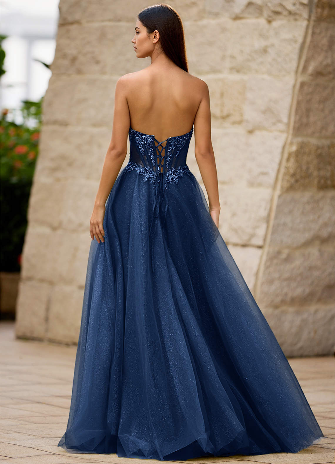 Brilliance Navy Glitter Prom Dress
