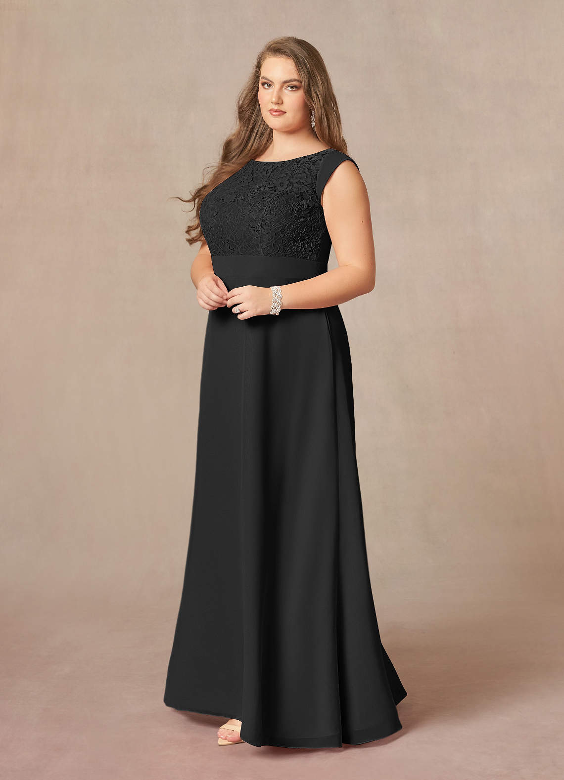 Black A-Line Lace Chiffon Dress