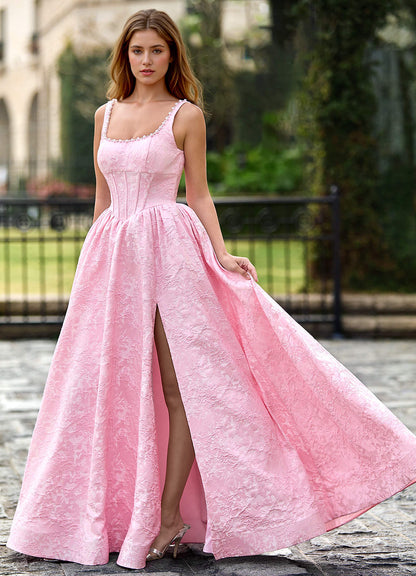 Thyme Pink A-Line 3D Flowers Prom Dress