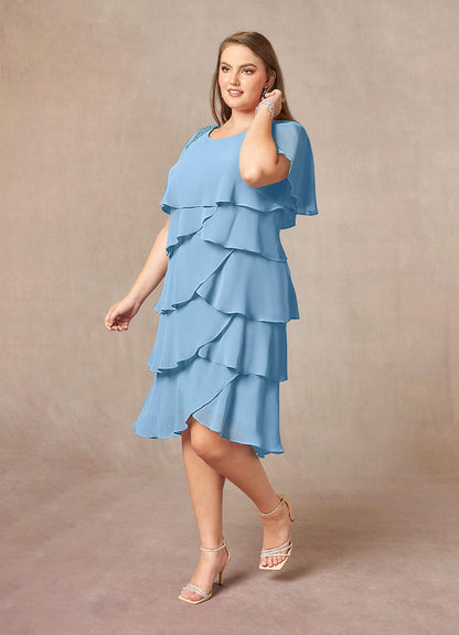 Steel Blue A-Line Scoop Beaded Chiffon Dress