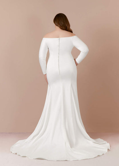 Diamond White Mermaid Off the Shoulder Satin Dress