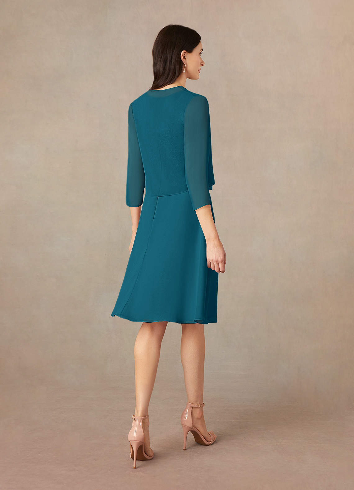 Ink Blue A-Line Scoop Sequins Chiffon Dress