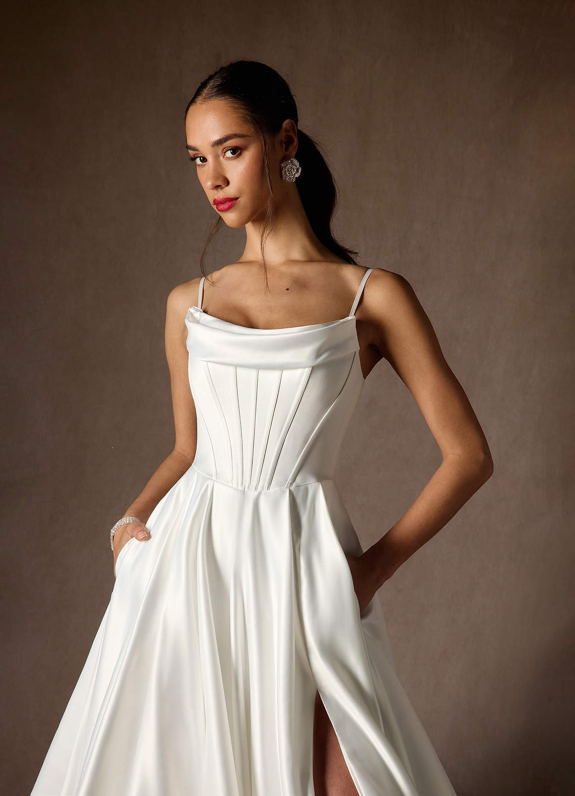 Diamond White Ball-Gown Strapless Satin Dress