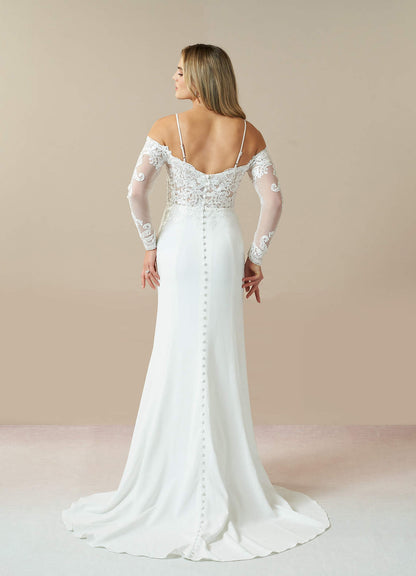 Diamond White Champagne Mermaid Off the Shoulder Stretch Crepe Dress