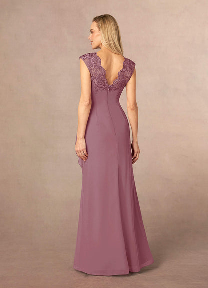 Vintage Mauve A-Line Queen Anne Lace Chiffon Dress