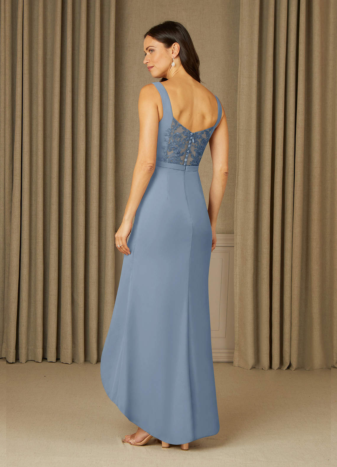 Dusty Blue Mermaid Lace Chiffon Dress