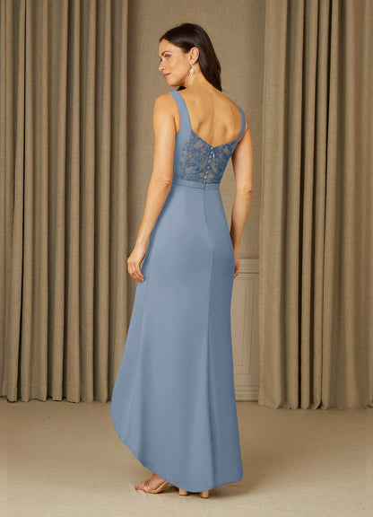 Dusty Blue Mermaid Lace Chiffon Dress