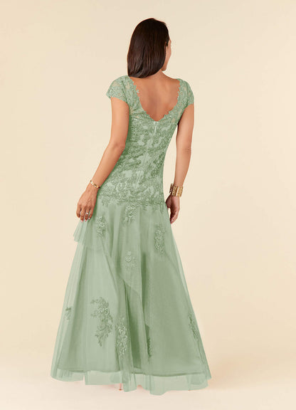 Dusty Sage Mermaid V-Neck Sequins Tulle Dress