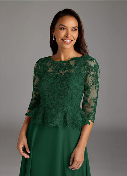 Dark Green A-Line Boatneck Sequins Chiffon Dress