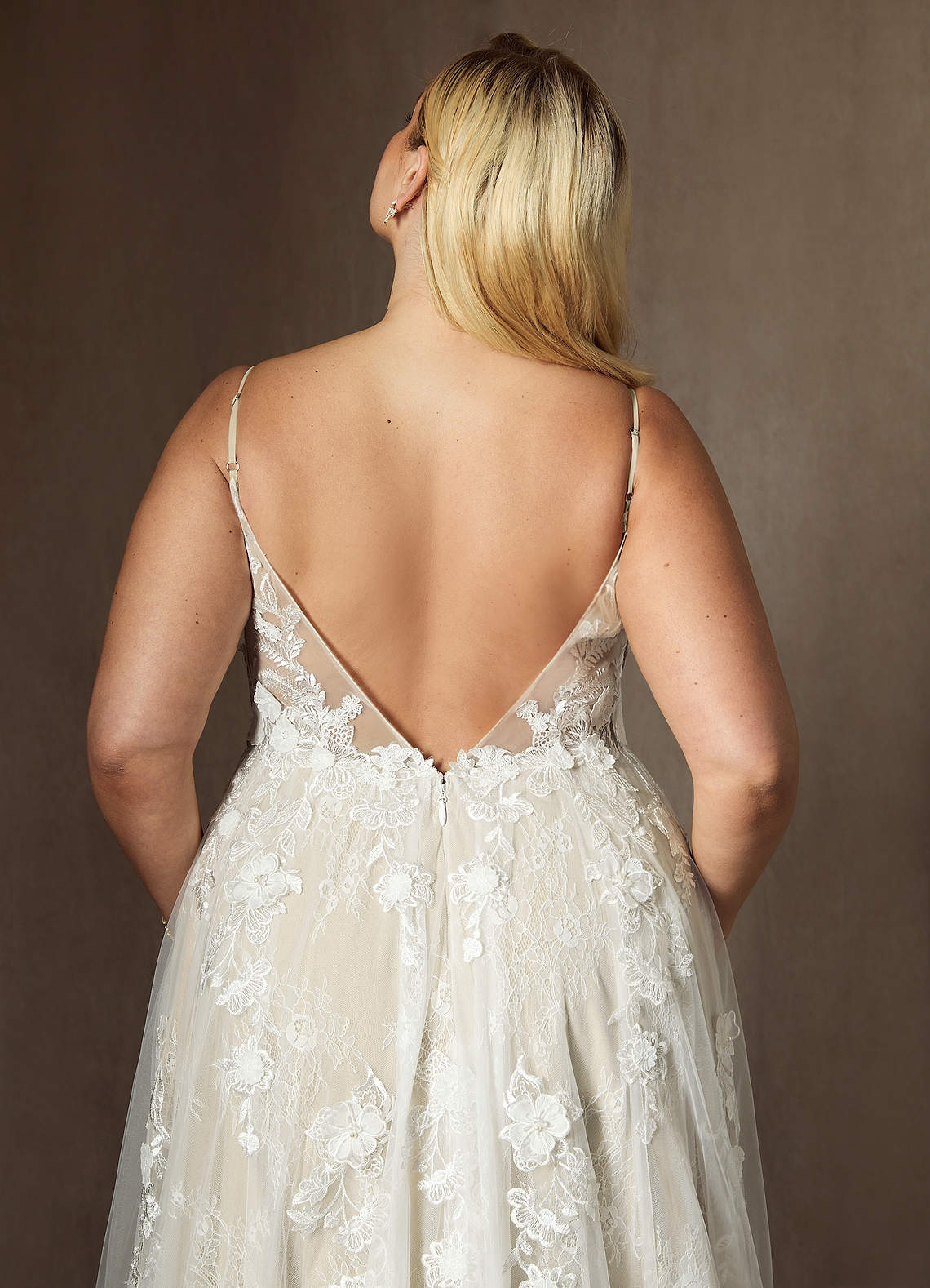 Diamond White Champagne A-Line Lace Tulle Dress