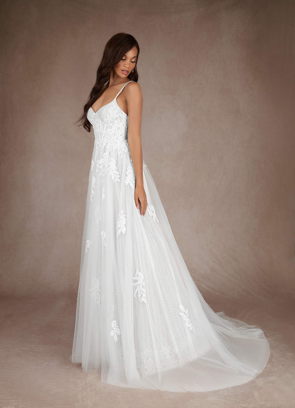 Diamond White A-Line Sequins Tulle Dress
