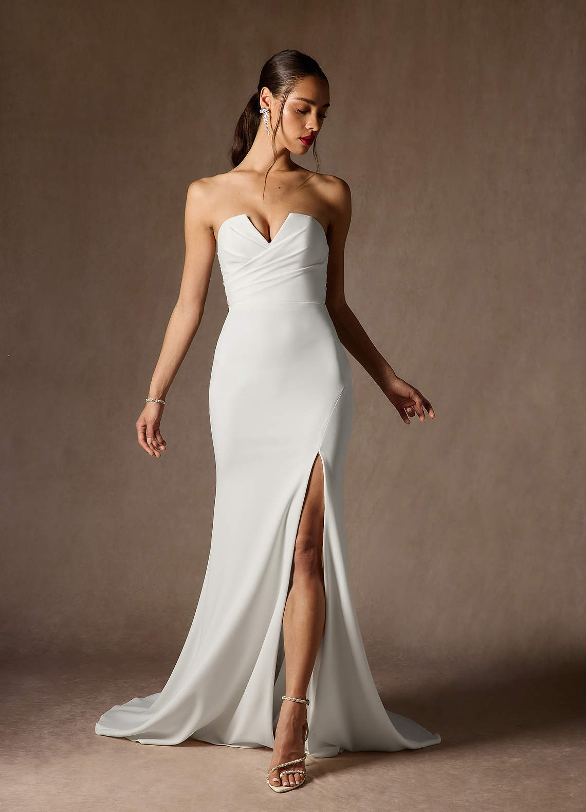 Diamond White Mermaid V-Neck Stretch Crepe Dress