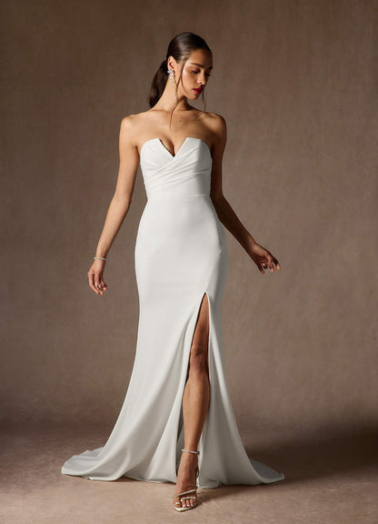 Diamond White Mermaid V-Neck Stretch Crepe Dress