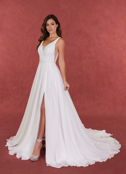 Diamond White A-Line Pleated Chiffon Dress