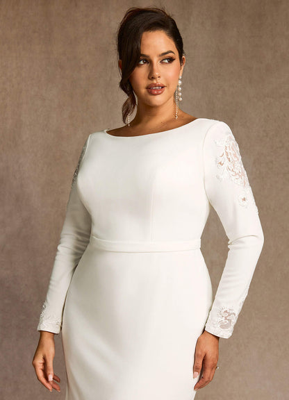 Diamond White Mermaid Scoop Sequins Stretch Crepe Dress