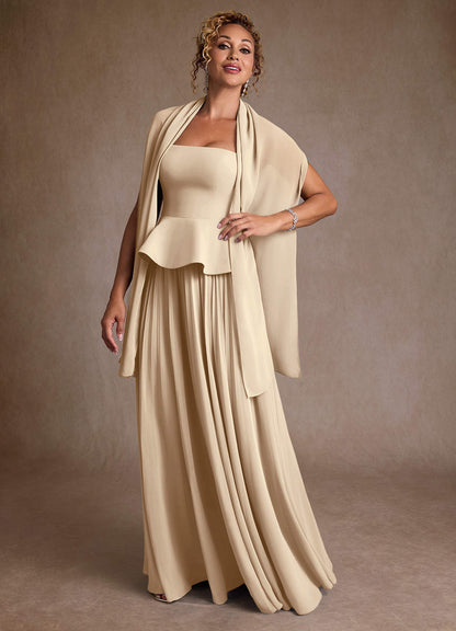Champagne A-Line Pleated Chiffon Dress