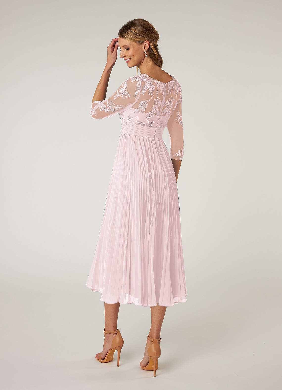 Blushing Pink A-Line Boatneck Lace Chiffon Dress