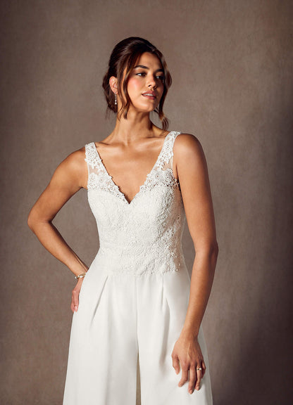 Diamond White Pant Styles V-Neck Lace Chiffon Dress