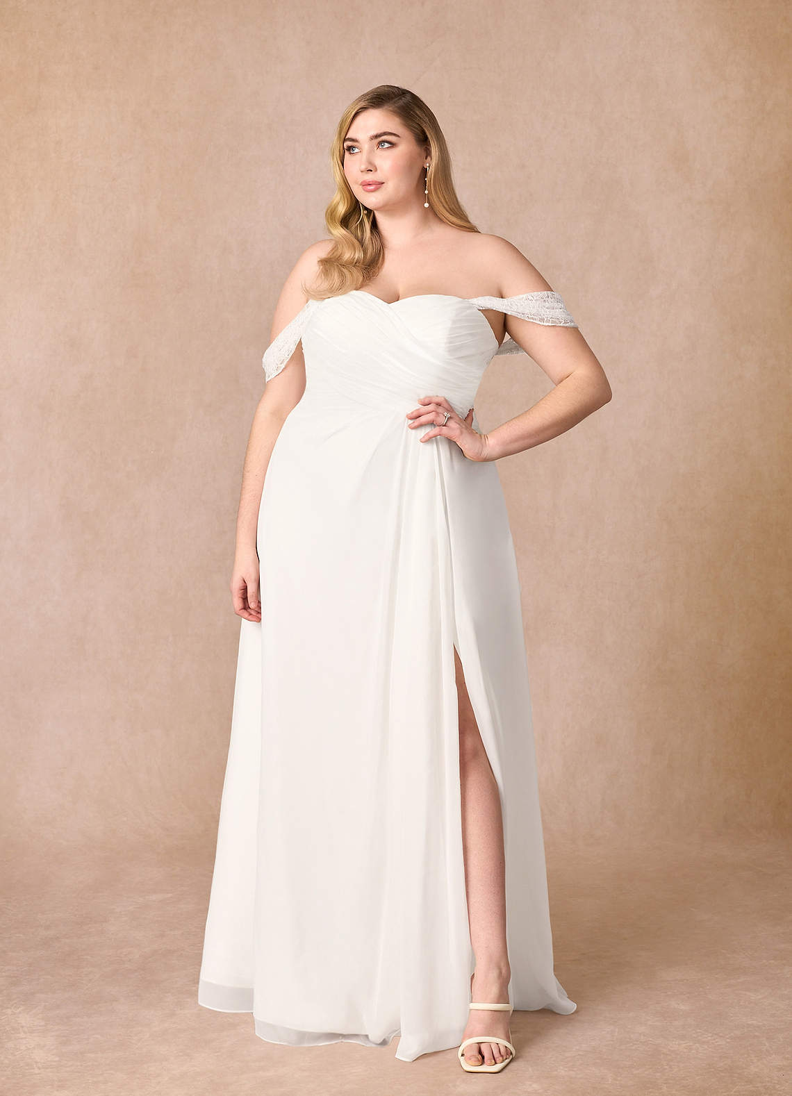 Diamond White A-Line Off the Shoulder Chiffon Dress
