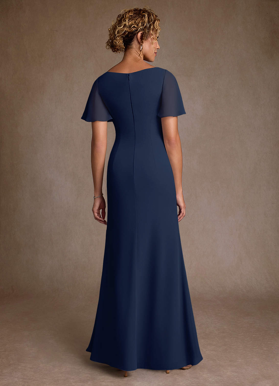 Dark Navy A-Line Pleated Chiffon Dress
