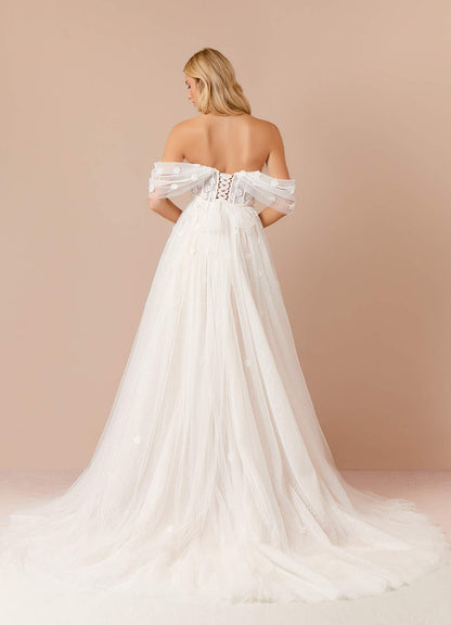 Diamond White Champagne A-Line Off the Shoulder Tulle Dress