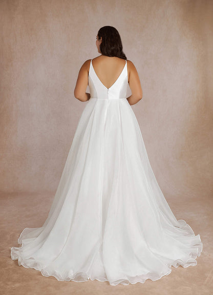 Diamond White A-Line V-Neck Mikado Dress