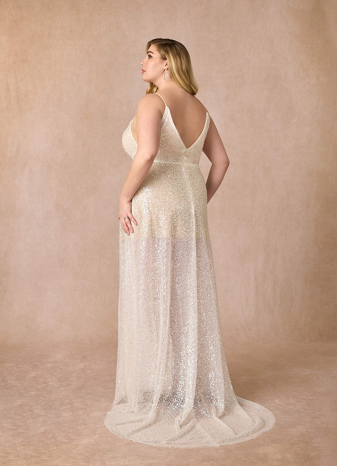 Diamond White Champagne A-Line V-Neck Sequins Sequins Dress