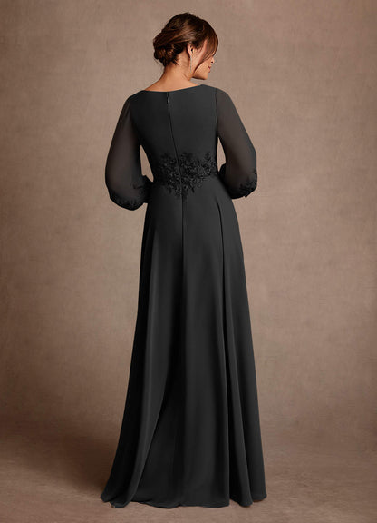 Black A-Line Lace Chiffon Dress