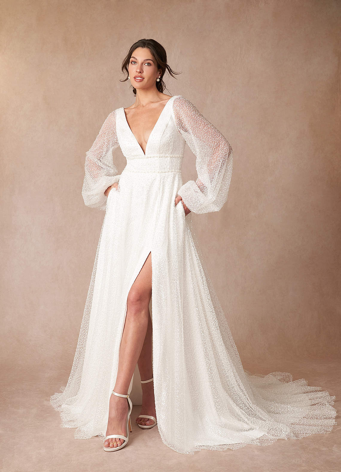 Diamond White A-Line V-Neck Beading Dress