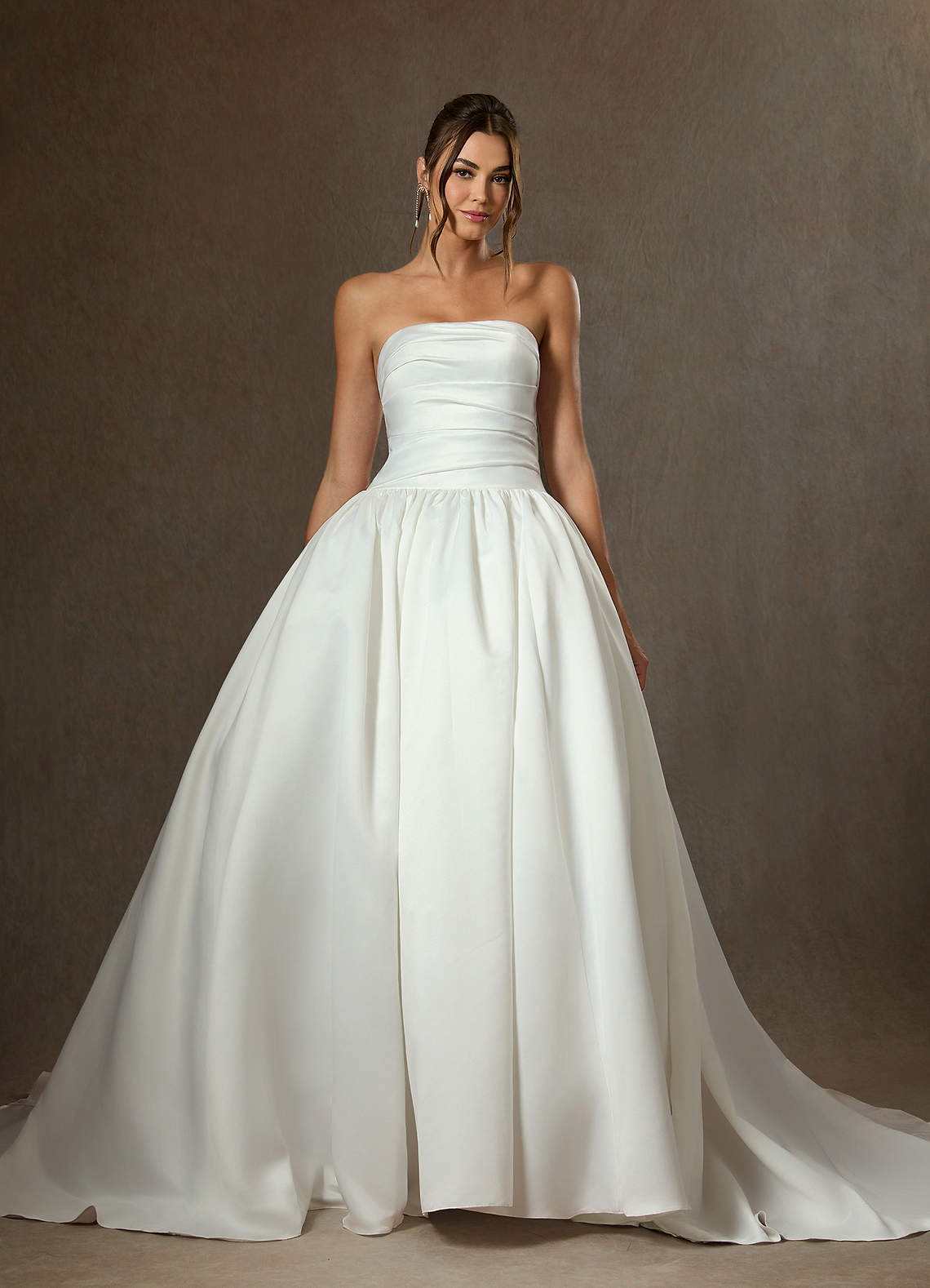 Diamond White Ball-Gown Strapless Matte Satin Dress