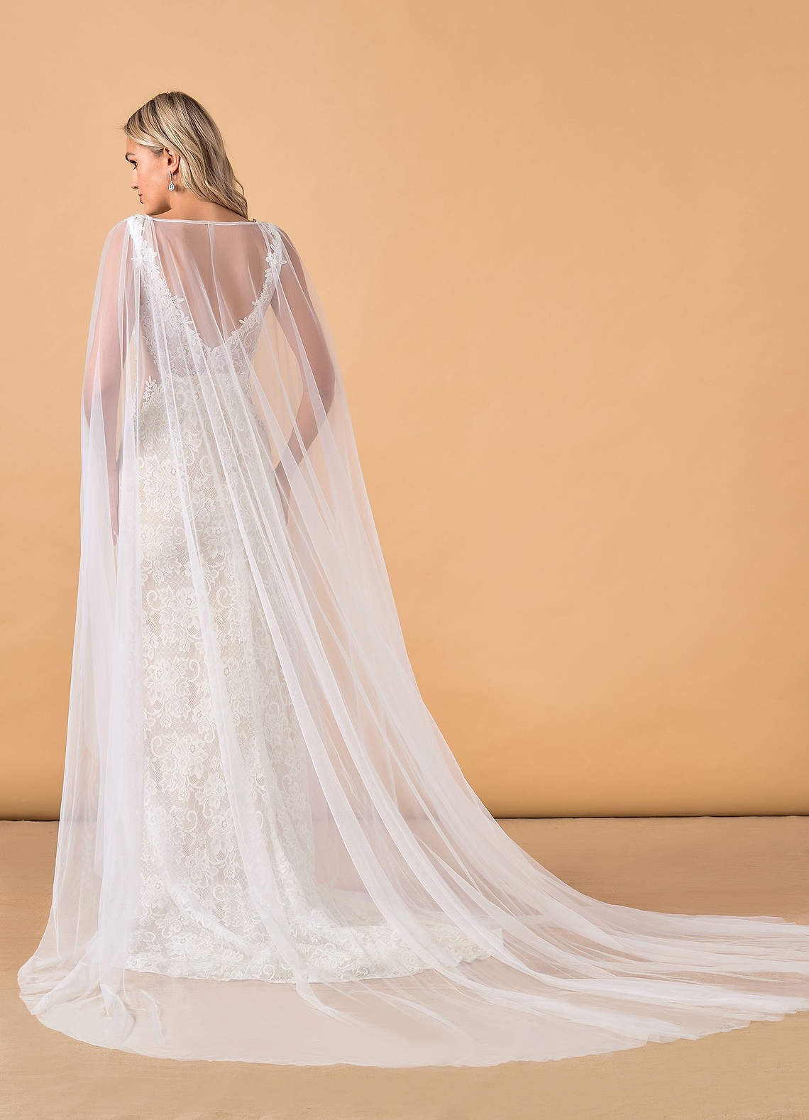 Diamond White Champagne Mermaid V-Neck Lace Tulle Dress