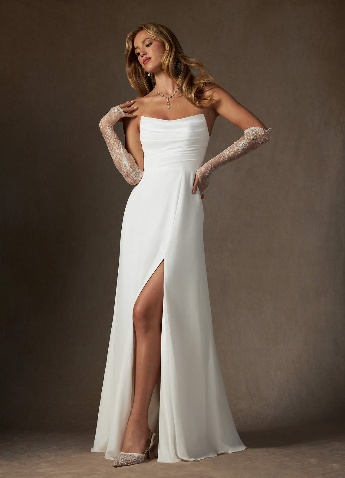 Diamond White A-Line Strapless Chiffon Dress