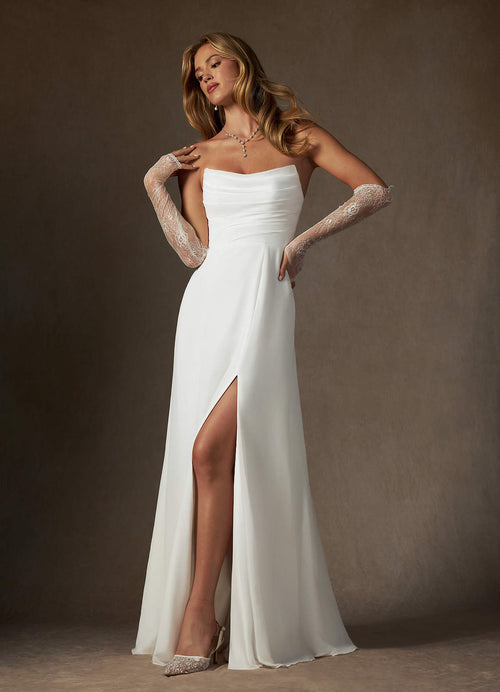Diamond White A-Line Strapless Chiffon Dress