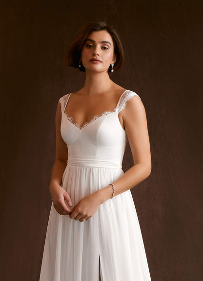 Diamond White A-Line Lace Chiffon Dress