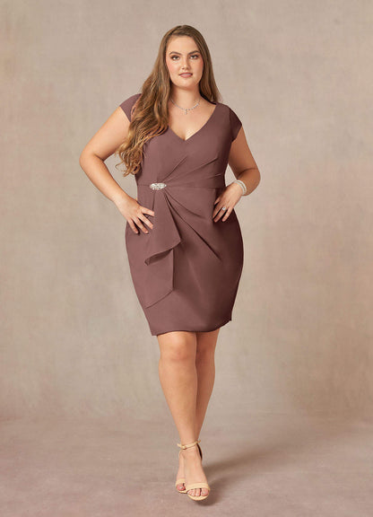 Espresso Sheath V-Neck Pleated Chiffon Dress
