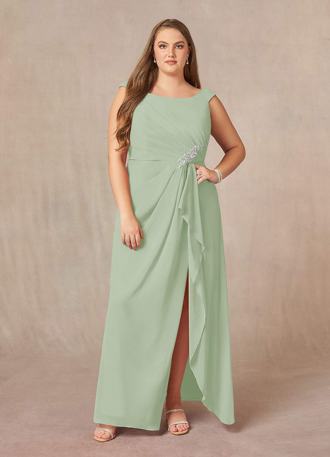 Dusty Sage A-Line Pleated Chiffon Dress