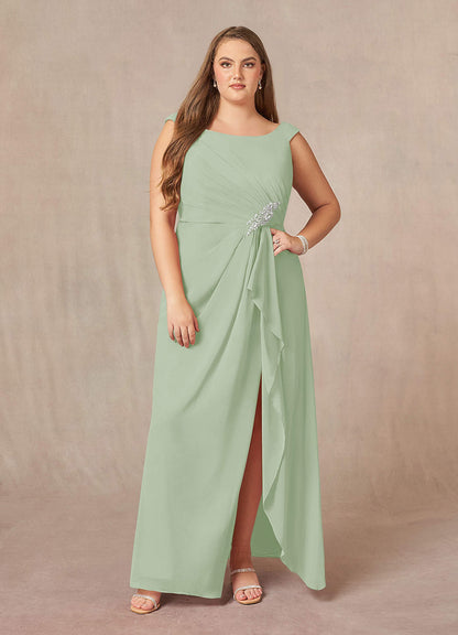 Dusty Sage A-Line Pleated Chiffon Dress