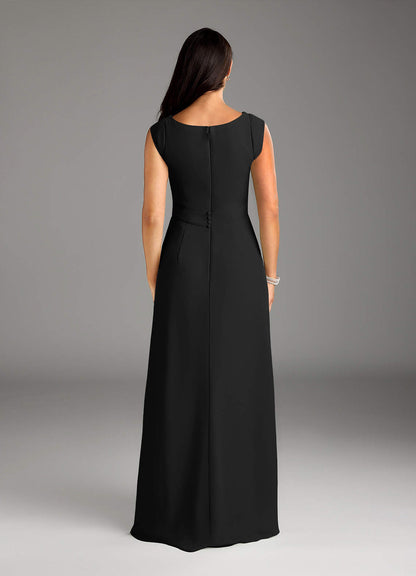 Black A-Line Lace Chiffon Dress