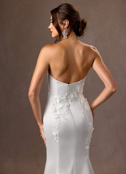 Diamond White Mermaid Strapless Matte Satin Dress