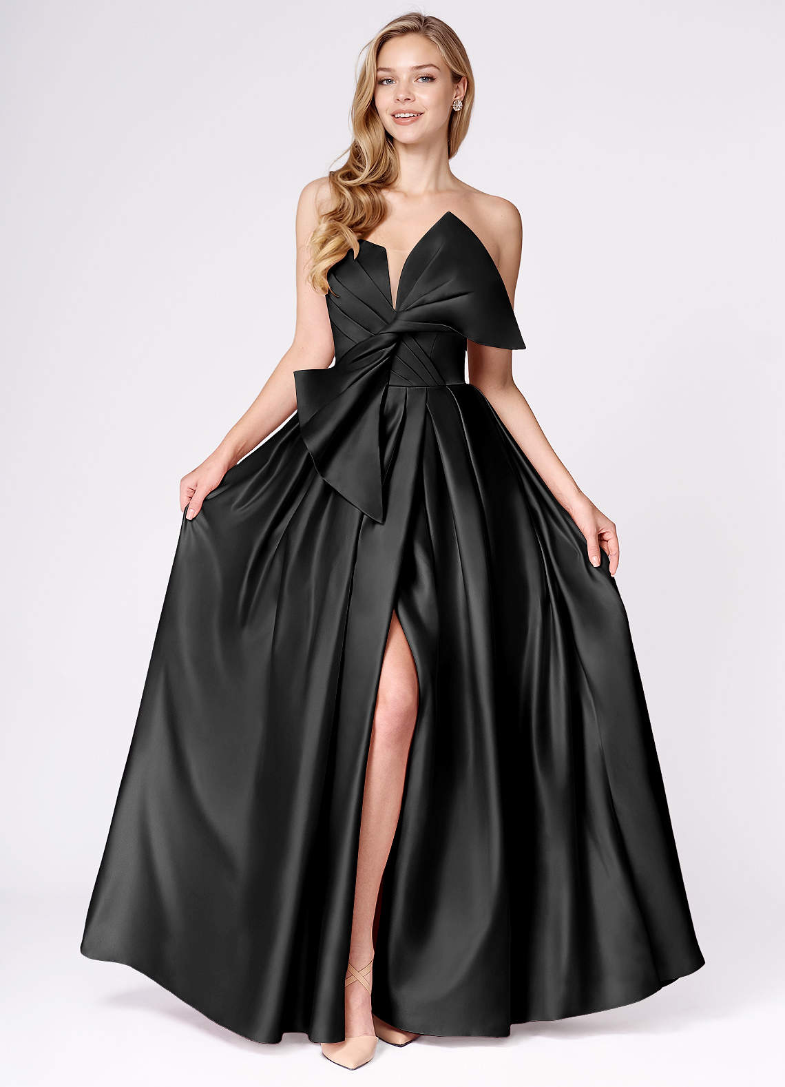 Miebow Black Strapless Illusion V-Neck Gown  Dress