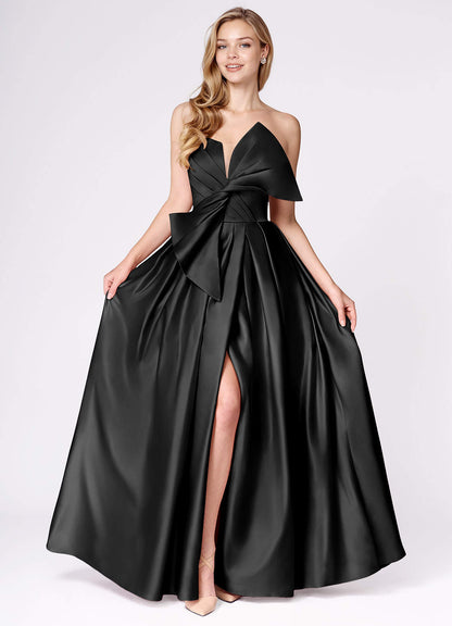 Miebow Black Strapless Illusion V-Neck Gown  Dress