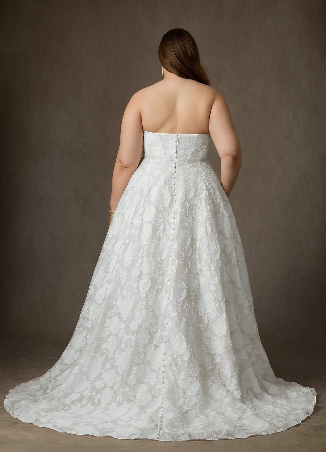 Diamond White Ball-Gown Strapless Floral Burnout Jacquard Dress