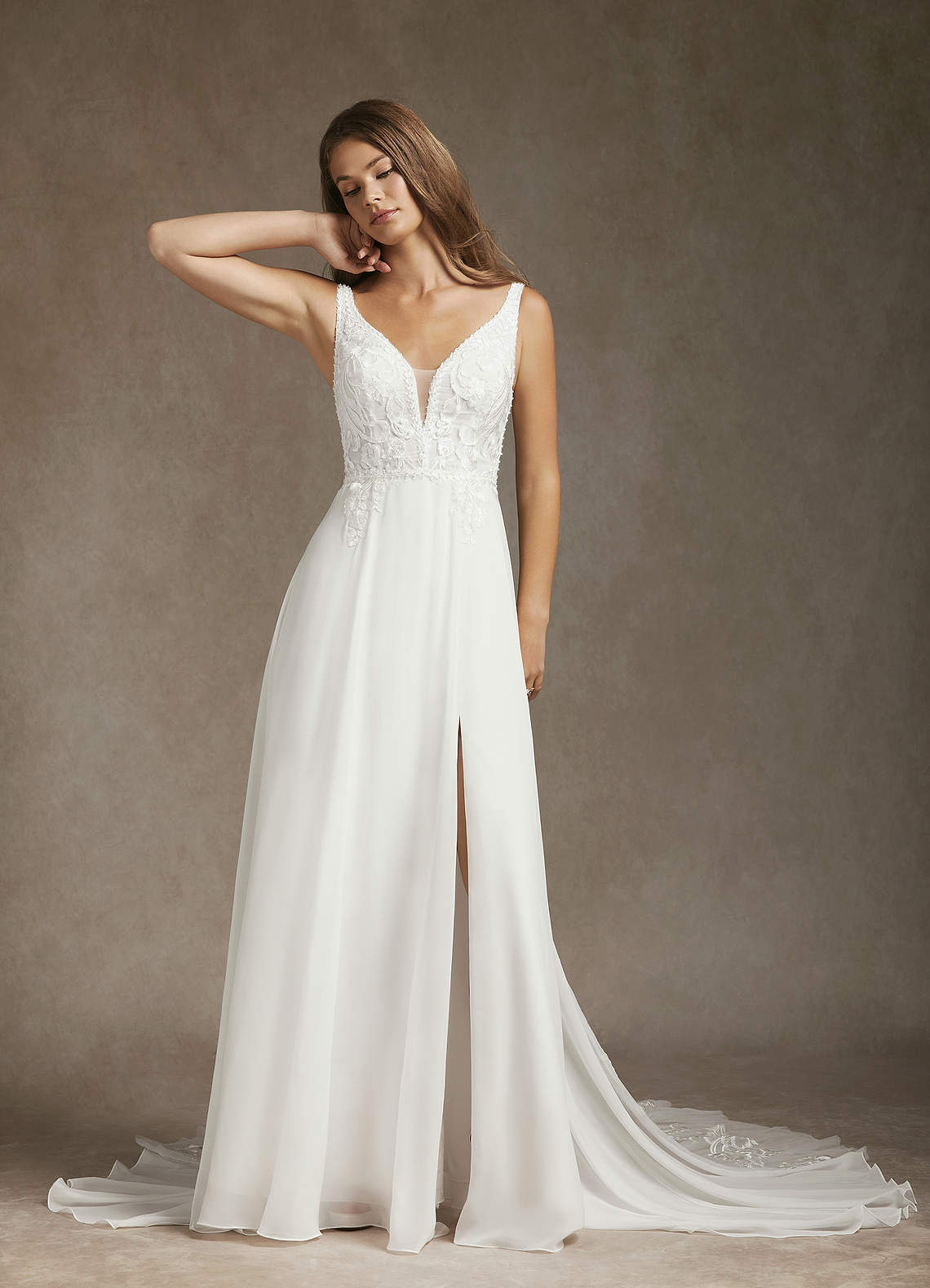 Diamond White A-Line Sequins Chiffon Dress