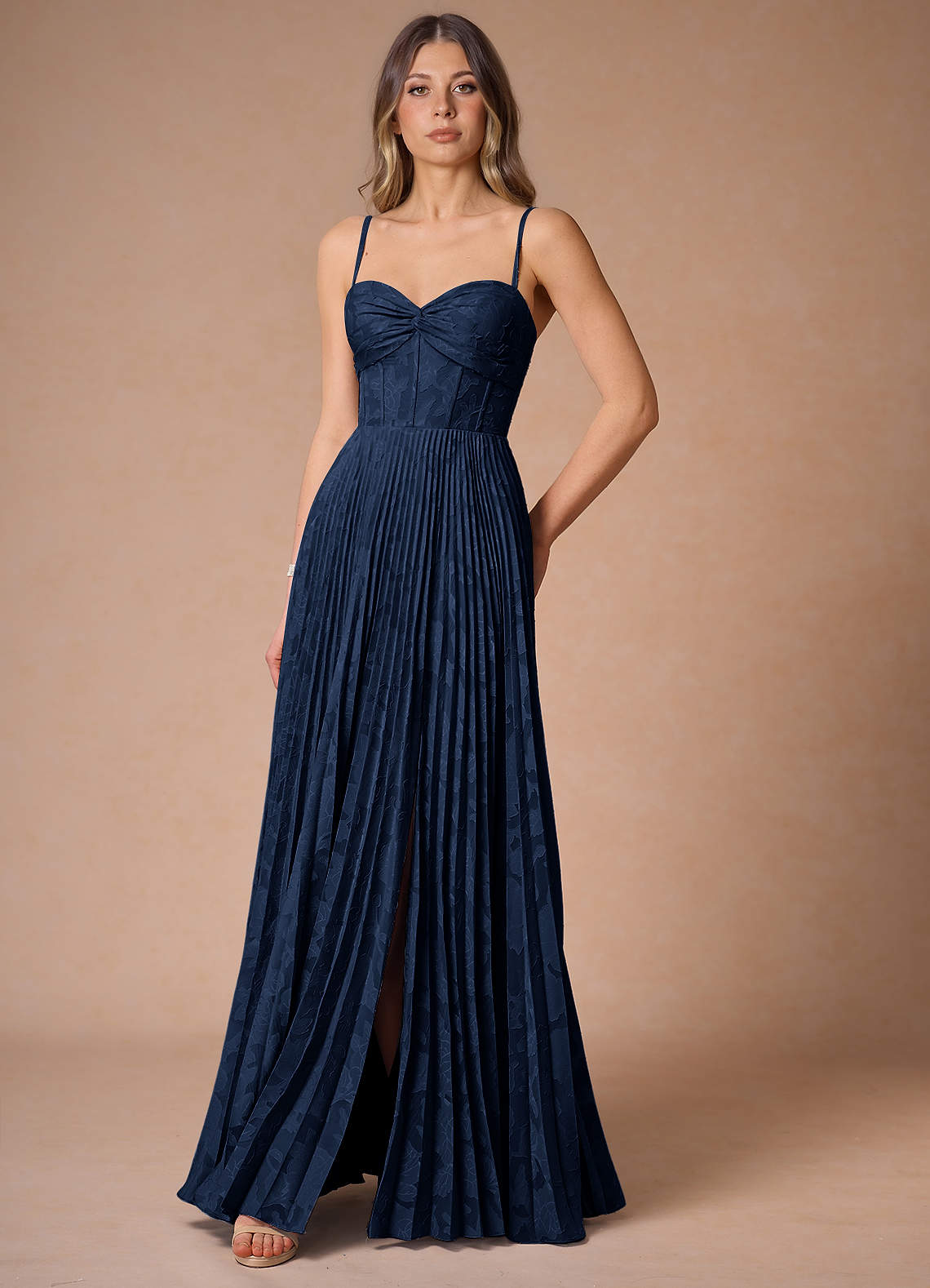 Akiko Navy Pleated Maxi Dress