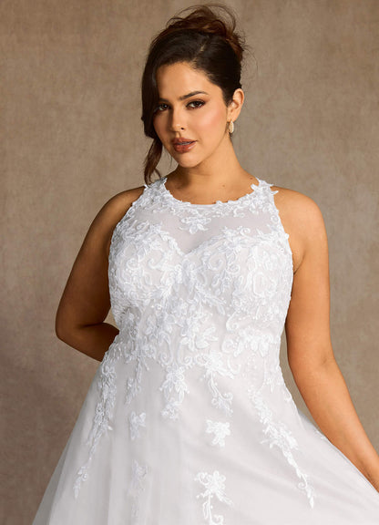 Diamond White A-Line Sweetheart Lace Tulle Dress