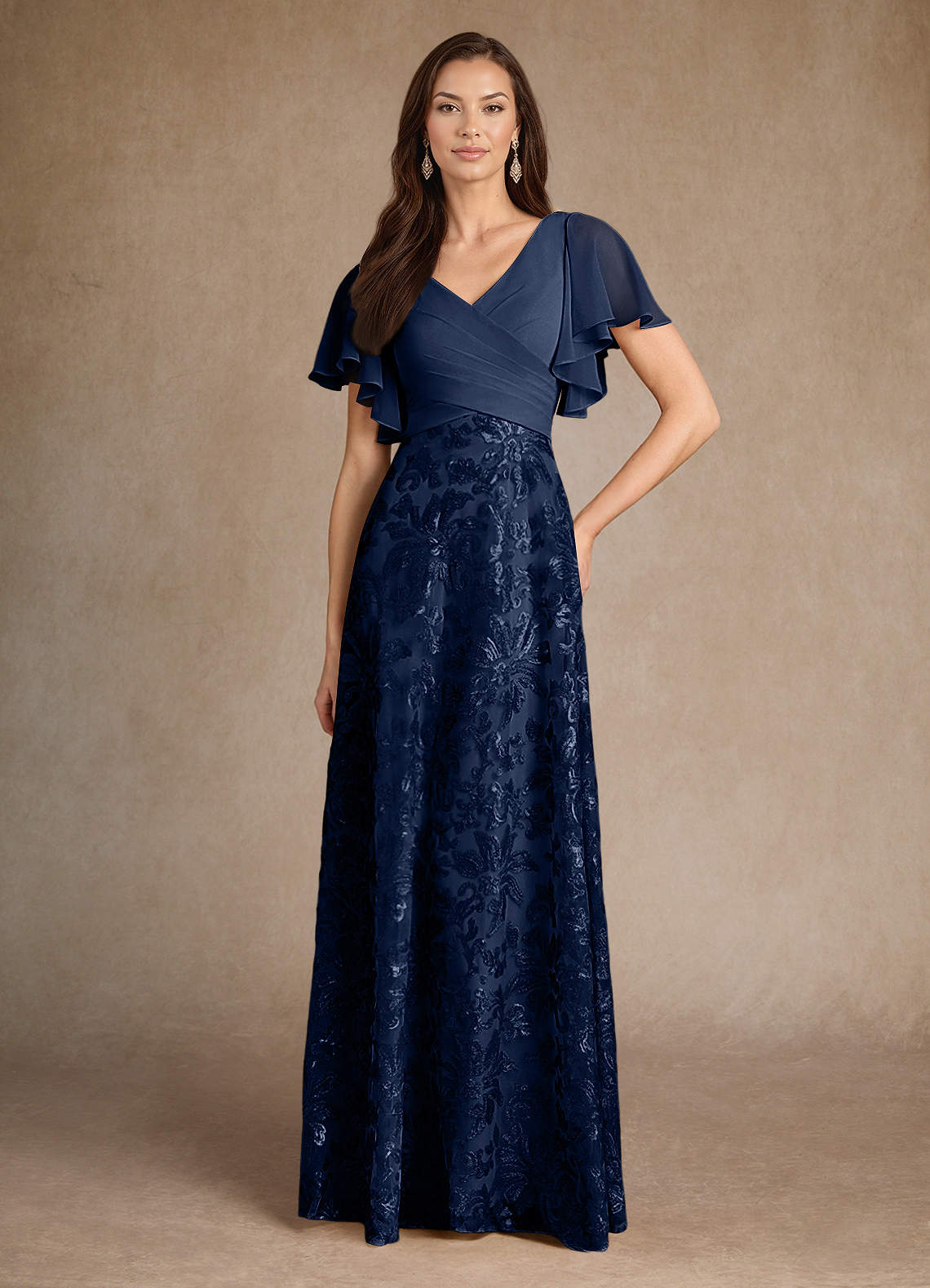 Dark Navy A-Line Pleated Lace Dress