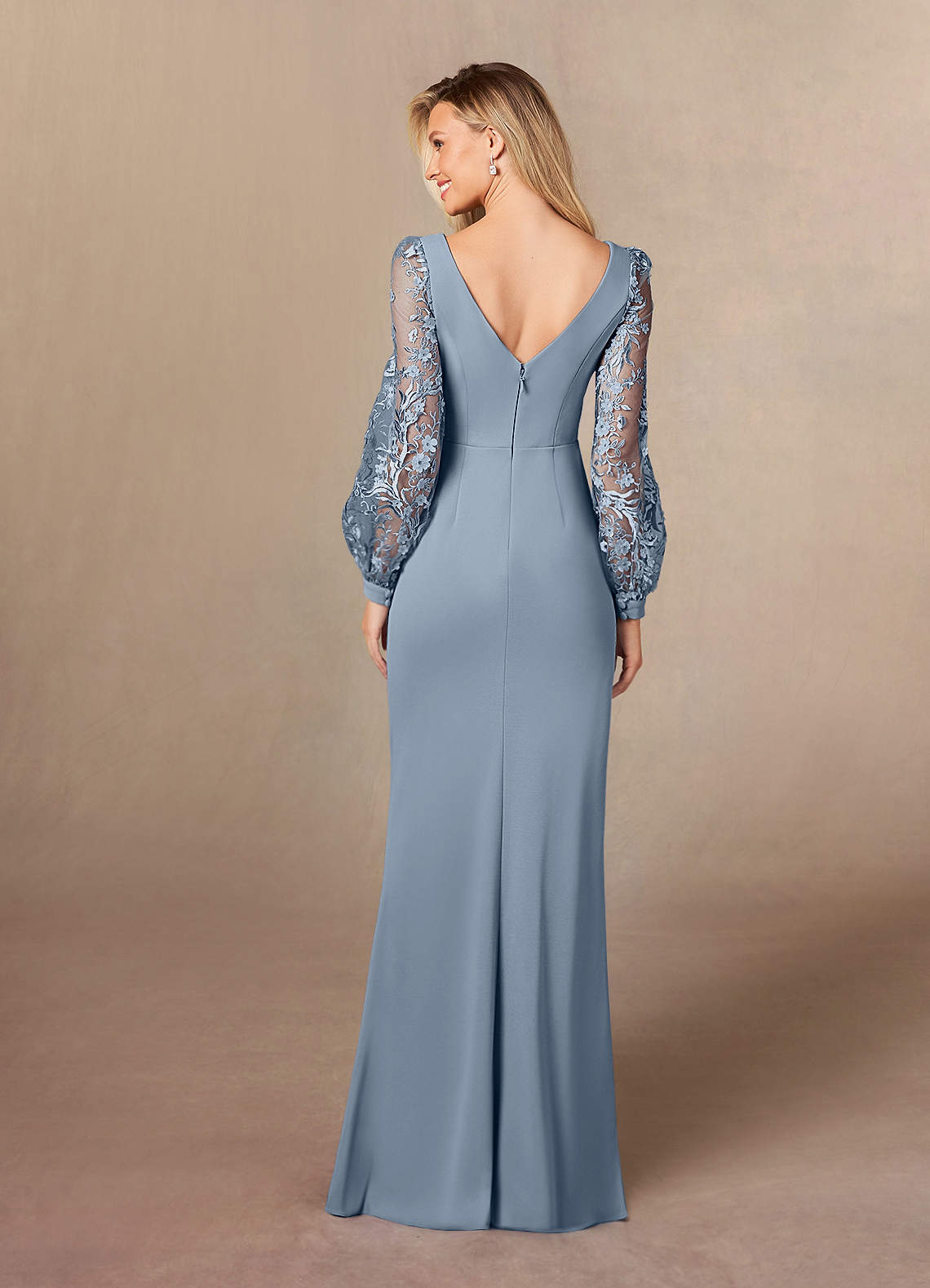 Dusty Blue Sheath Lace Dress