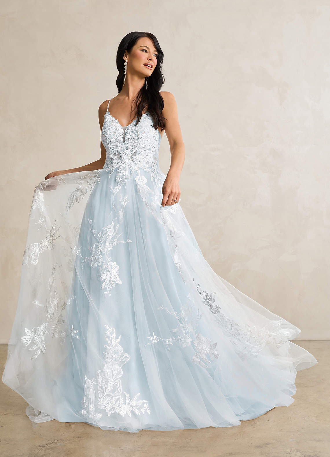 Misty Blue A-Line V-Neck Sequins Tulle Dress