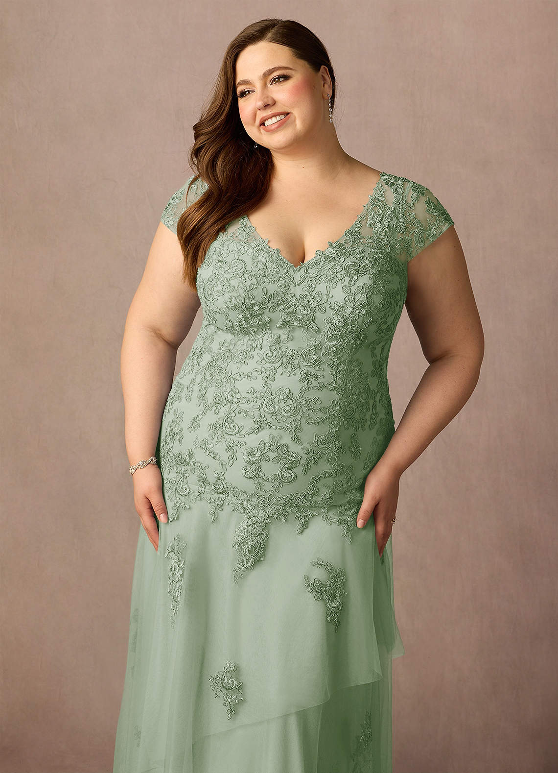 Dusty Sage Mermaid V-Neck Sequins Tulle Dress